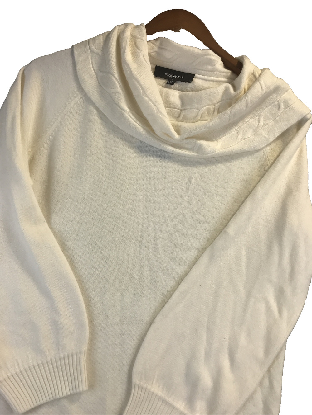 Women’s Cowl Neck Sweater Long Sleeve Winter White Size Medium NWT Jones Wear